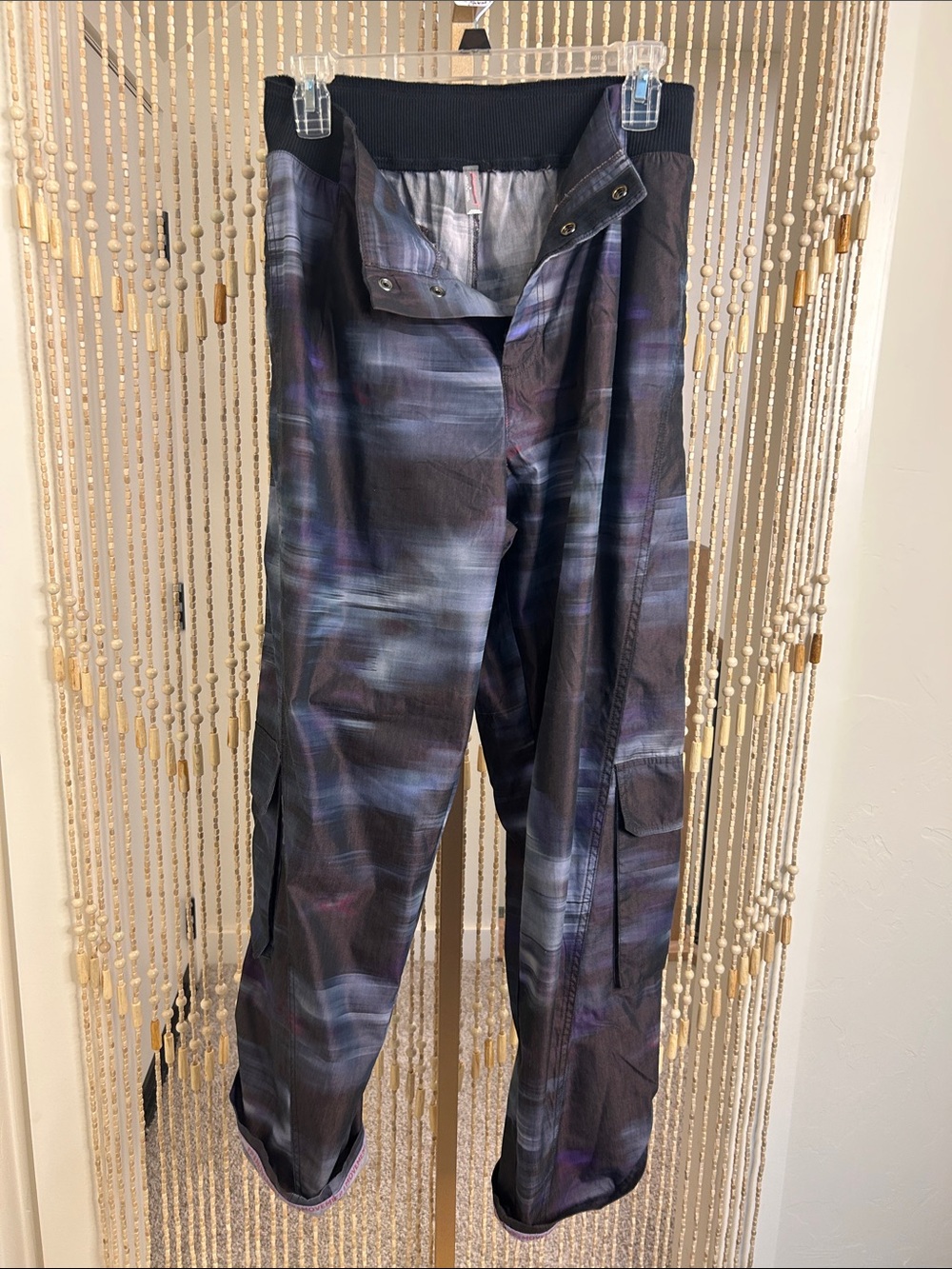 FP Movement by Free People Black and Purple Brush-Effect Cargo Joggers